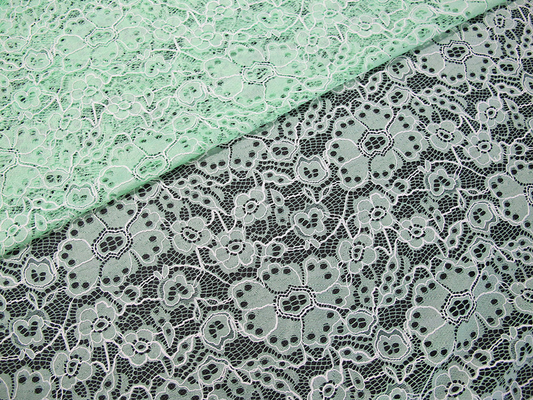 Modello di fiore ricamato nylon durevole su ordinazione di verde del tessuto del pizzo del cotone