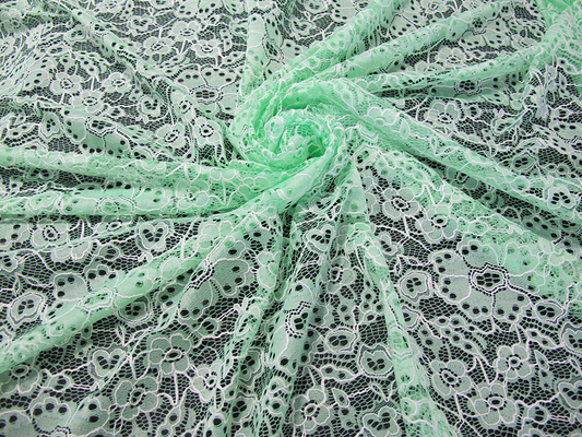 Modello di fiore ricamato nylon durevole su ordinazione di verde del tessuto del pizzo del cotone