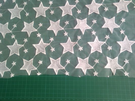 L'organza di Qmilch del pentagramma ha ricamato il tessuto del pizzo, tessuto del pizzo della stella