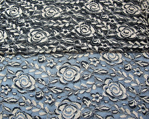 Tessuto elastico del pizzo del poliestere dell'elastam del cotone con il pizzo del fiore tricottato maglia