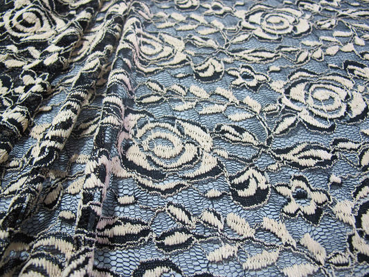 Tessuto elastico del pizzo del poliestere dell'elastam del cotone con il pizzo del fiore tricottato maglia
