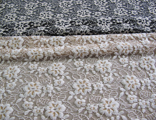 Azo Stretchable spazzolato floreale del pizzo dell'avorio elastico del tessuto che tinge liberamente CY-LW0652