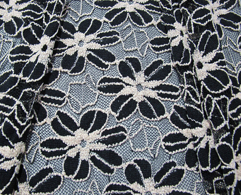 Nero/bianco ha tricottato il tessuto elastico del pizzo per signora Garment Sunflower Pattern CY-DK0008