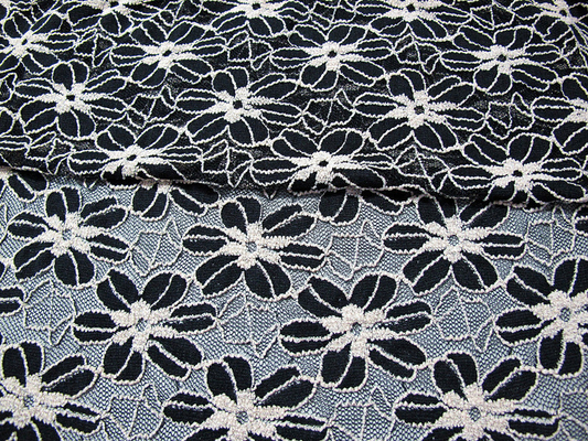 Nero/bianco ha tricottato il tessuto elastico del pizzo per signora Garment Sunflower Pattern CY-DK0008