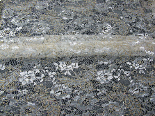 Blu metallico d'annata del tessuto del pizzo, tessuto floreale di nylon SYD-0002 del pizzo di Tulle