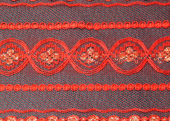 Rosso metallico ecologico del tessuto del pizzo, materiale elastico CY-LW0208 del pizzo