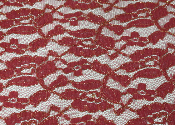 Tessuto metallico rosso Stretchable del pizzo per lo SGS del vestito da sposa CY-LW0791