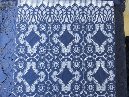 Tessuto di nylon del pizzo di allungamento del bello cotone geometrico blu profondo/tessuto tenda di pizzo