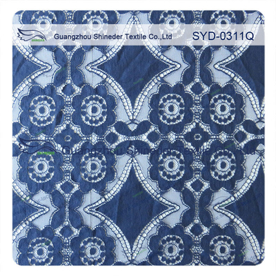 Tessuto di nylon del pizzo di allungamento del bello cotone geometrico blu profondo/tessuto tenda di pizzo