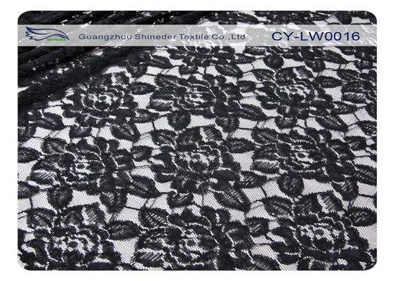 Tessuto di nylon del pizzo del cotone nero del fiore, nylon di 65% + cotone CY-LW0016 di 35%