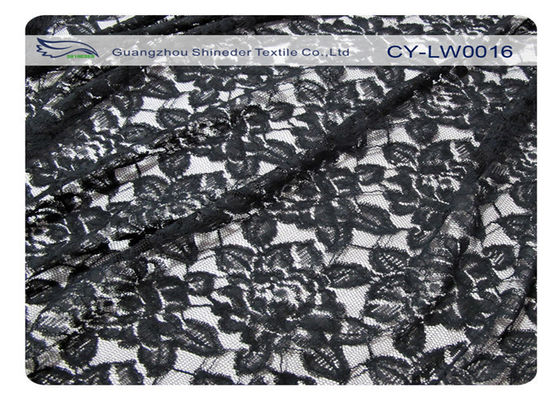 Tessuto di nylon del pizzo del cotone nero del fiore, nylon di 65% + cotone CY-LW0016 di 35%