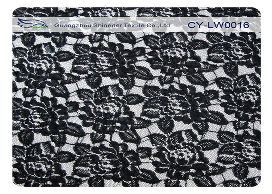 Tessuto di nylon del pizzo del cotone nero del fiore, nylon di 65% + cotone CY-LW0016 di 35%